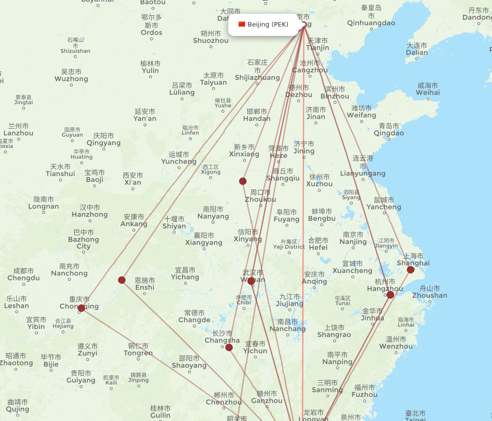 SWA to PEK flights and routes map