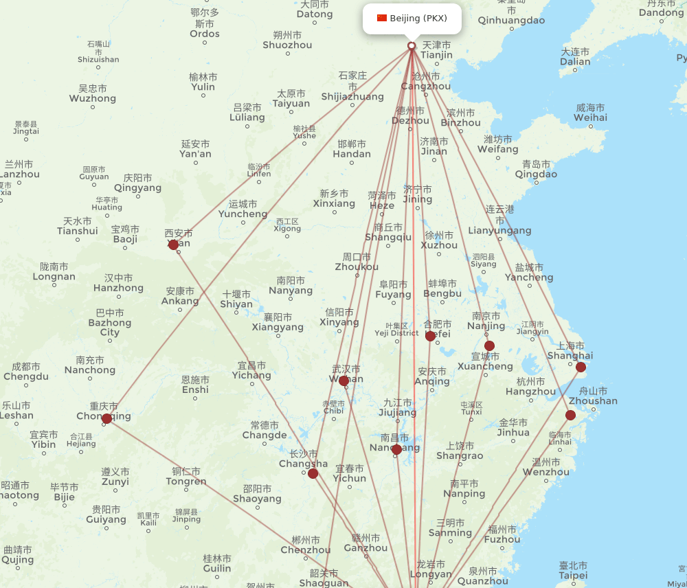SWA-PKX flight routes