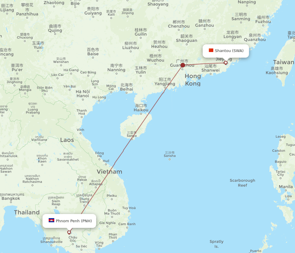 SWA-PNH flight routes
