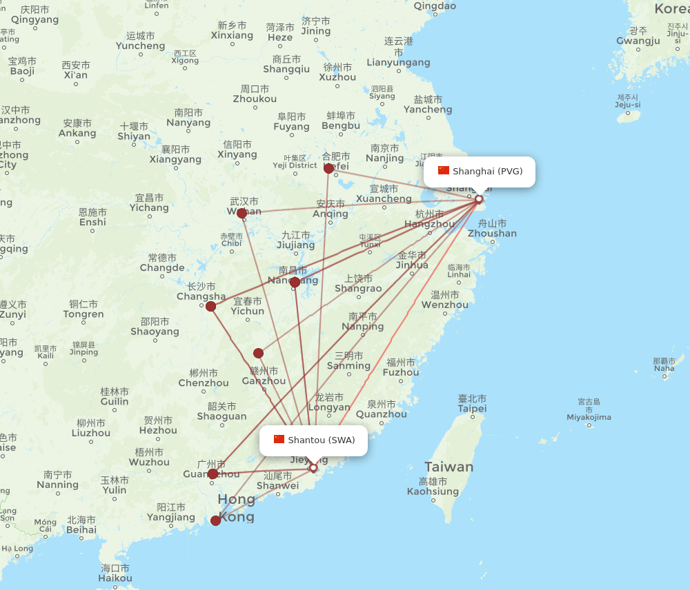 SWA-PVG flight routes