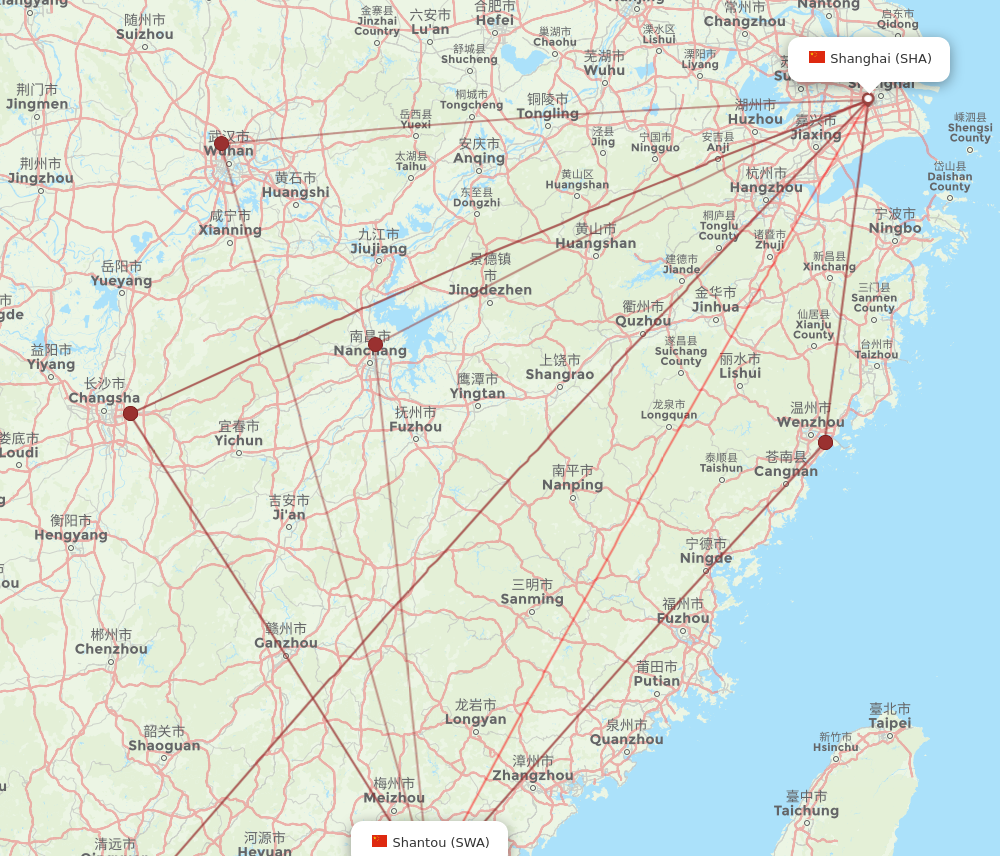 SWA to SHA flights and routes map