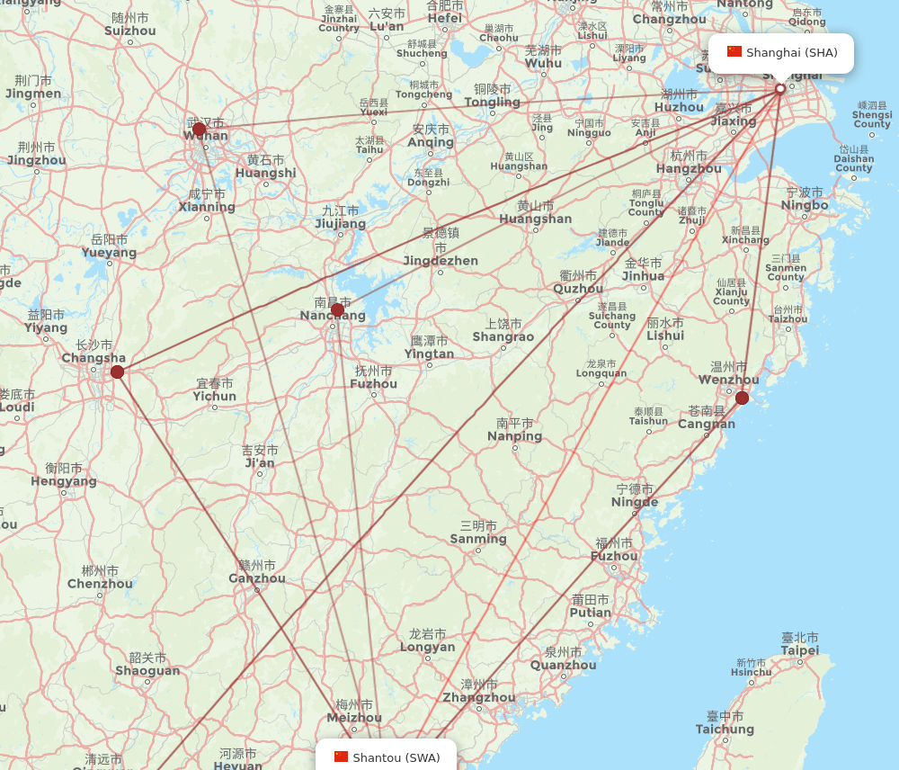 SWA to SHA flights and routes map