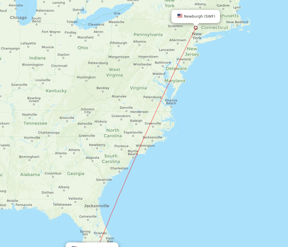 SWF to PGD flights and routes map