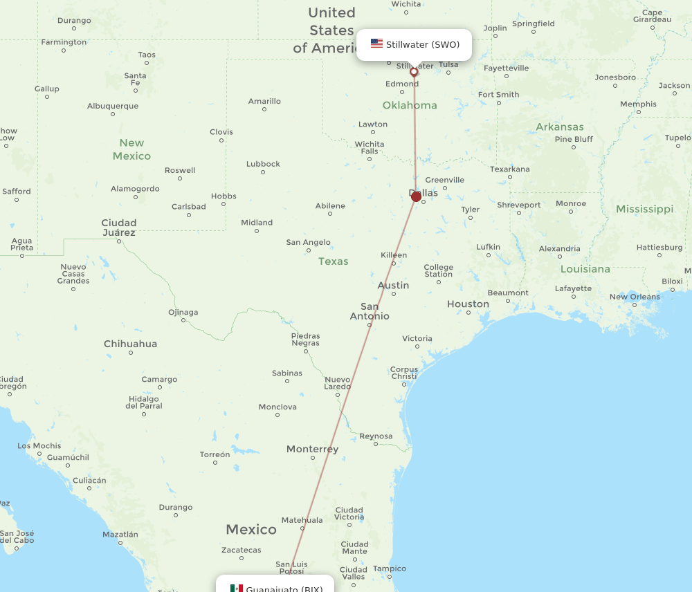 SWO-BJX flight routes