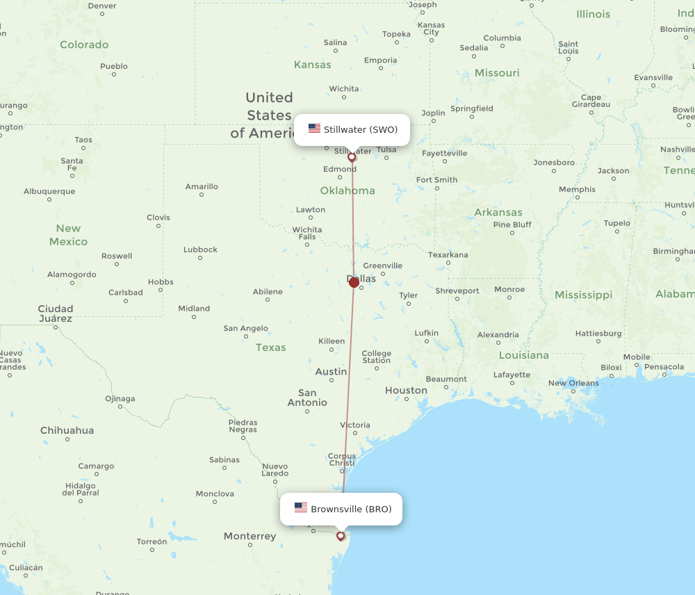 SWO-BRO flight routes