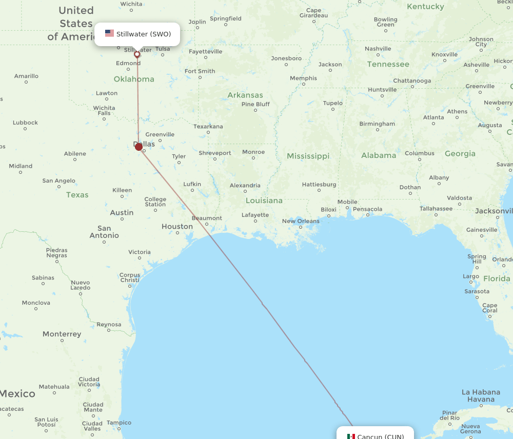 SWO-CUN flight routes