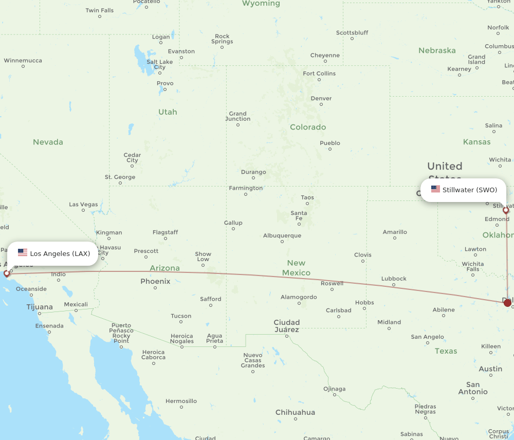 SWO-LAX flight routes