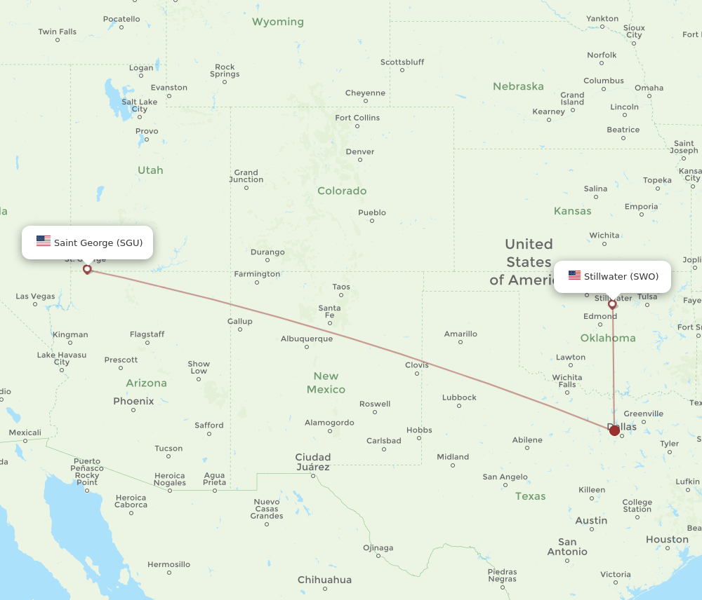 Saint George - Stillwater route map and flight paths