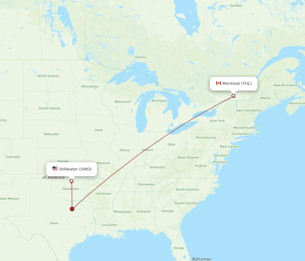 SWO-YUL flight routes