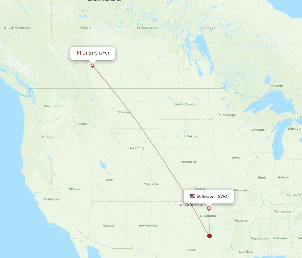 SWO-YYC flight routes