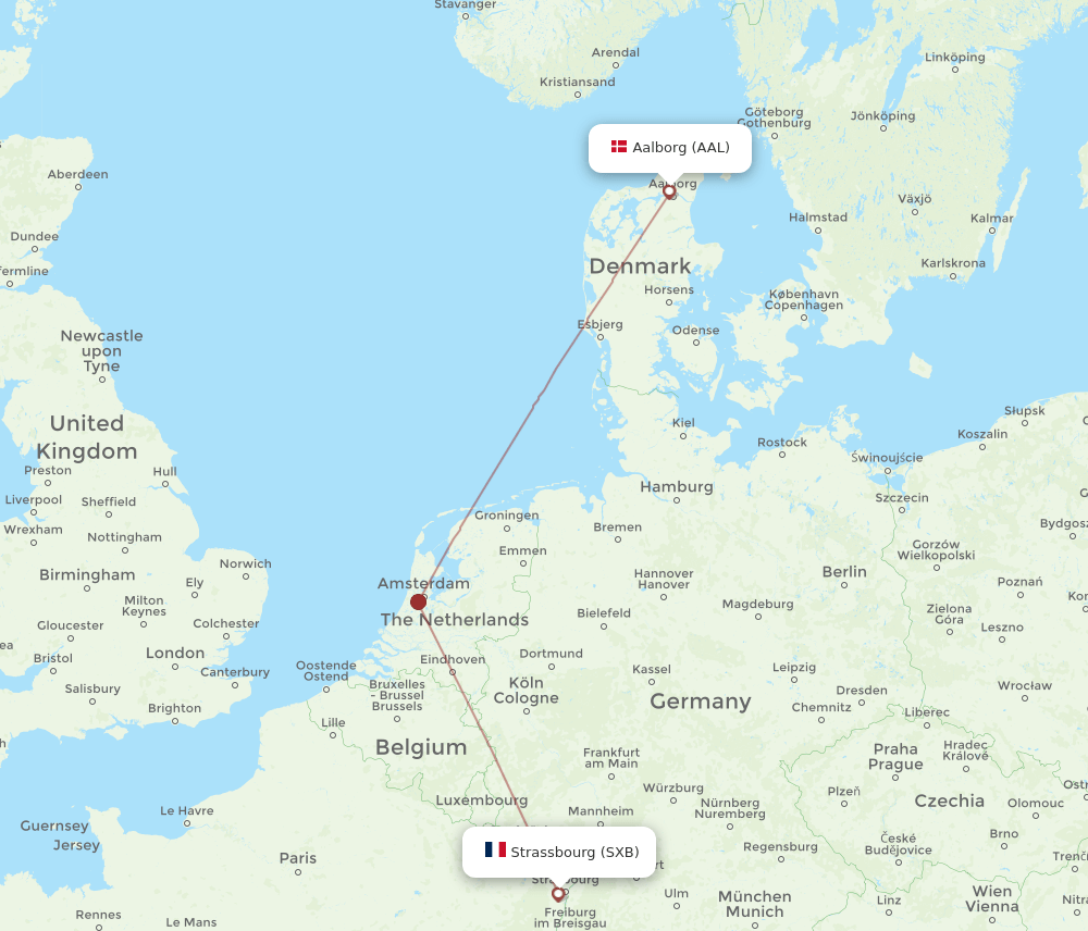Strasbourg - Aalborg route map and flight paths