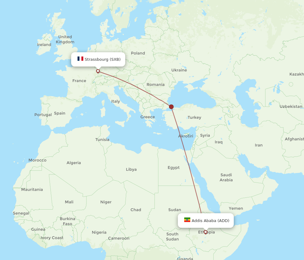 SXB-ADD flight routes