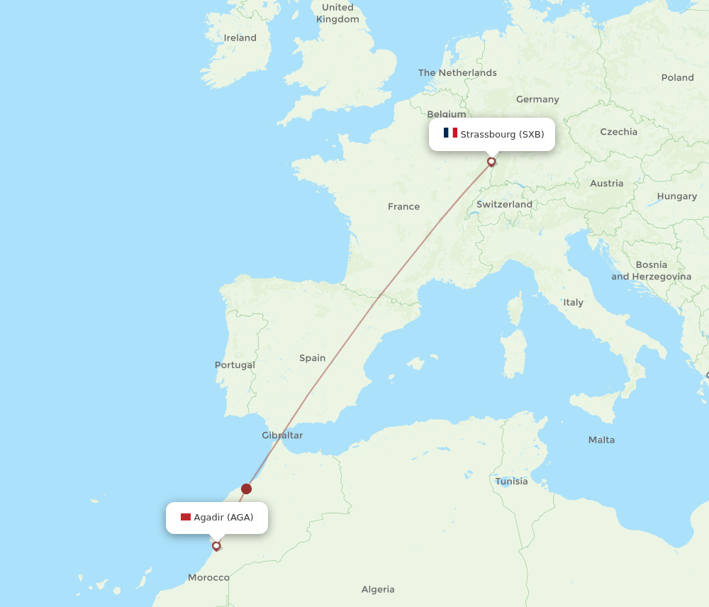 SXB-AGA flight routes