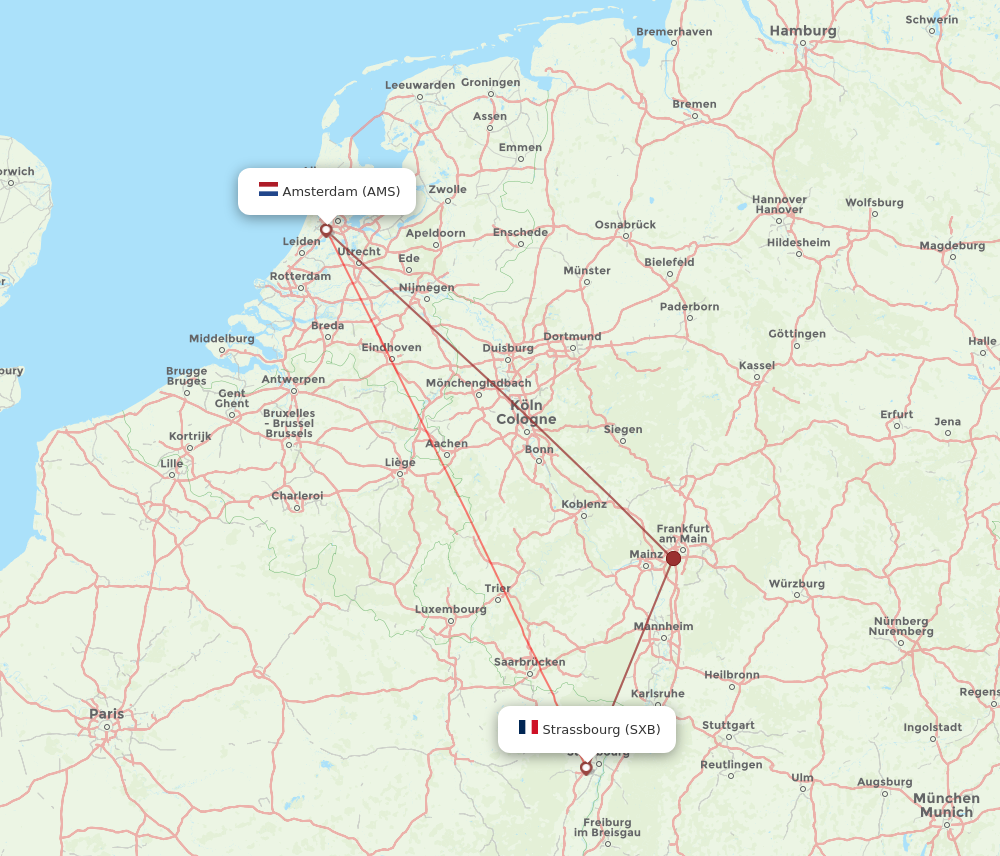 SXB to AMS flights and routes map