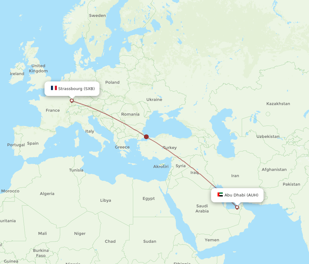 SXB to AUH flights and routes map