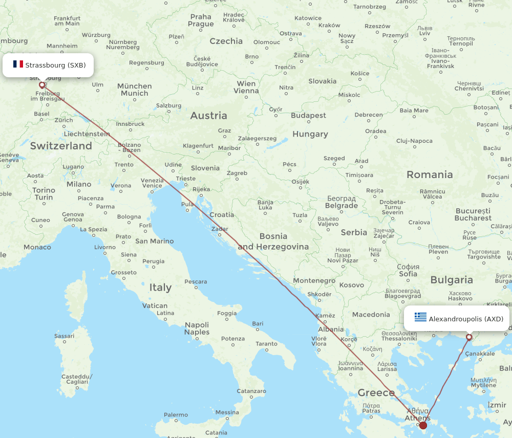 Alexandroupolis - Strasbourg route map and flight paths