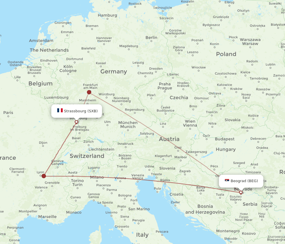 SXB-BEG flight routes