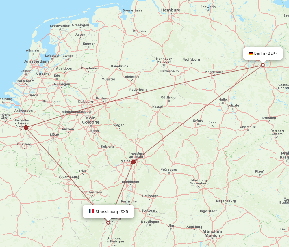 SXB to BER flights and routes map