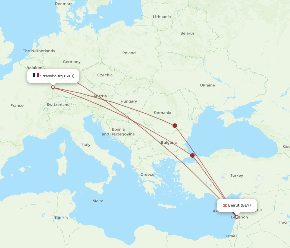 SXB-BEY flight routes