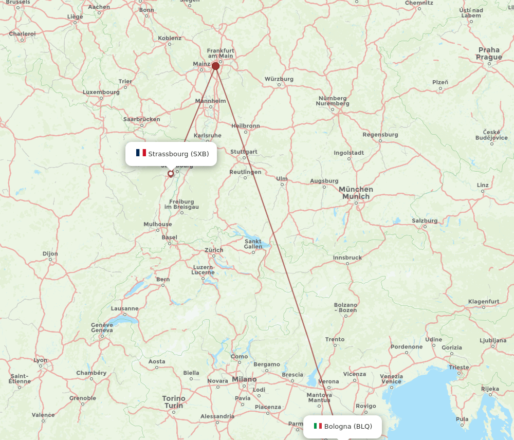 SXB to BLQ flights and routes map