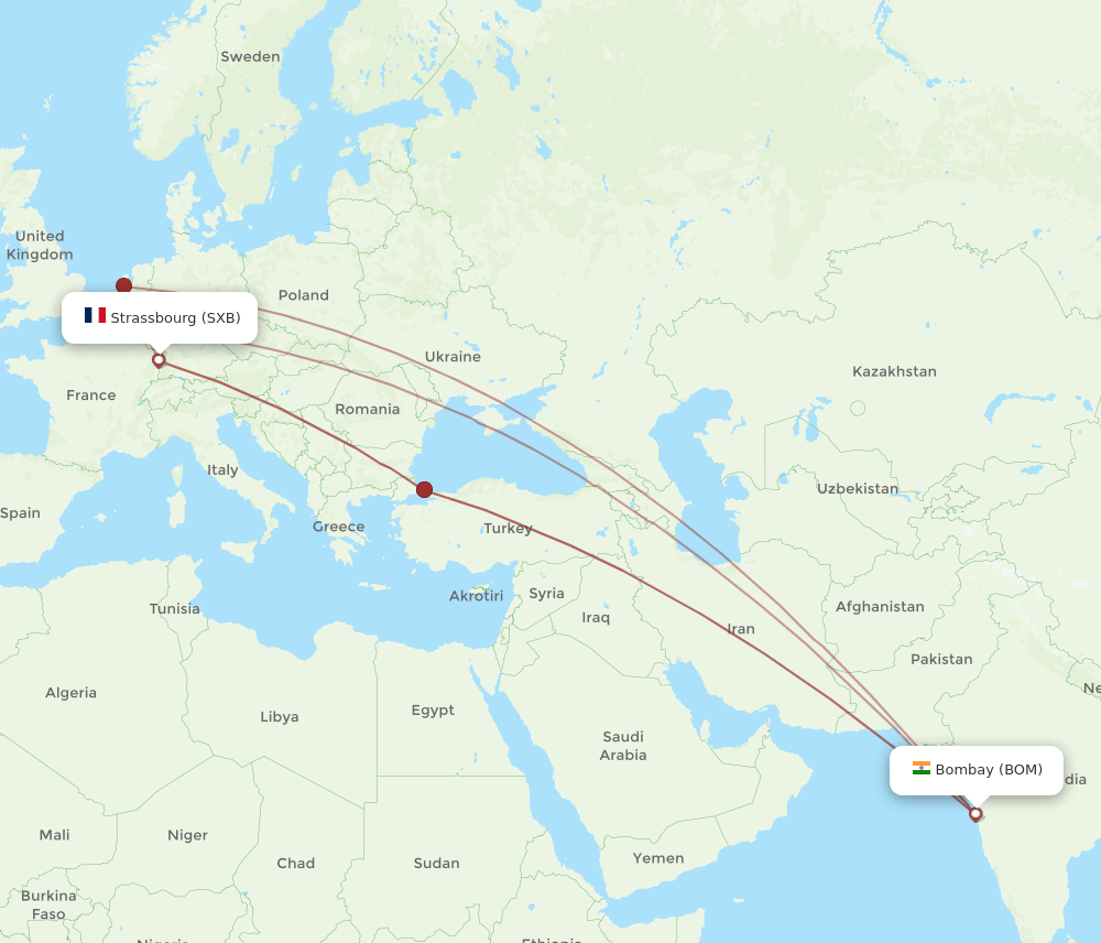 SXB-BOM flight routes