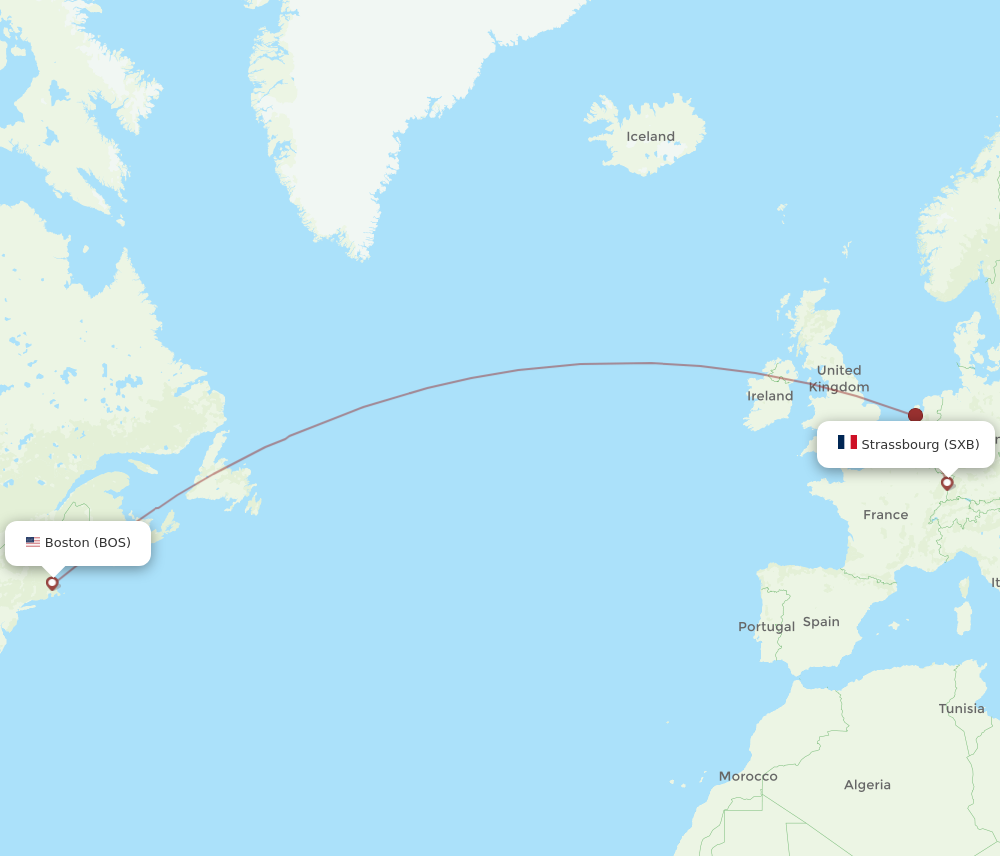 SXB to BOS flights and routes map