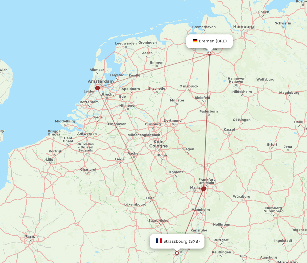 SXB to BRE flights and routes map
