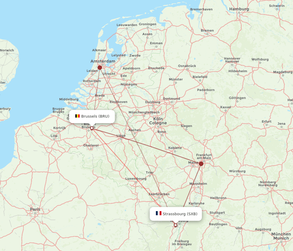 SXB-BRU flight routes