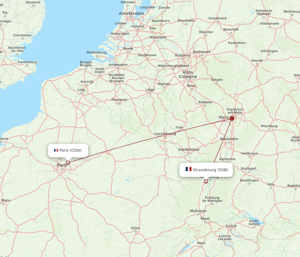 SXB to CDG flights and routes map