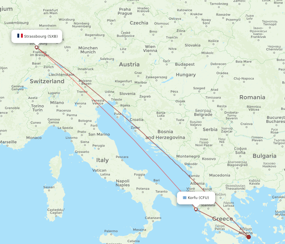 SXB-CFU flight routes