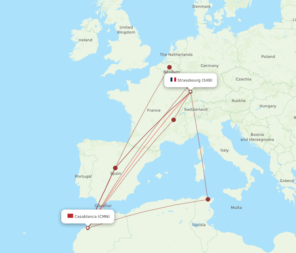 SXB-CMN flight routes