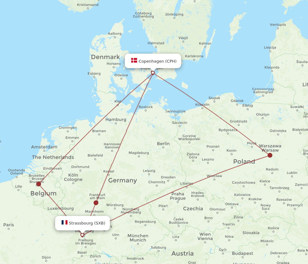 SXB-CPH flight routes