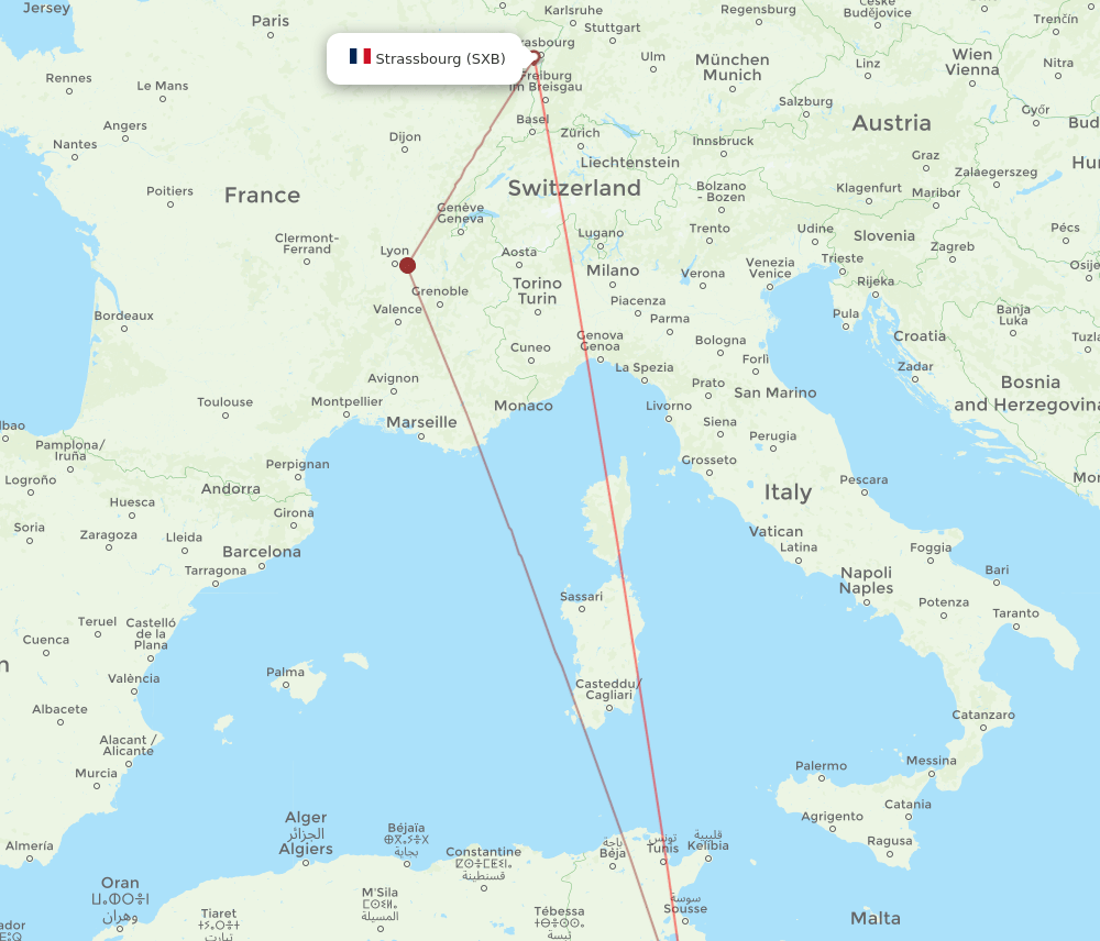 SXB to DJE flights and routes map