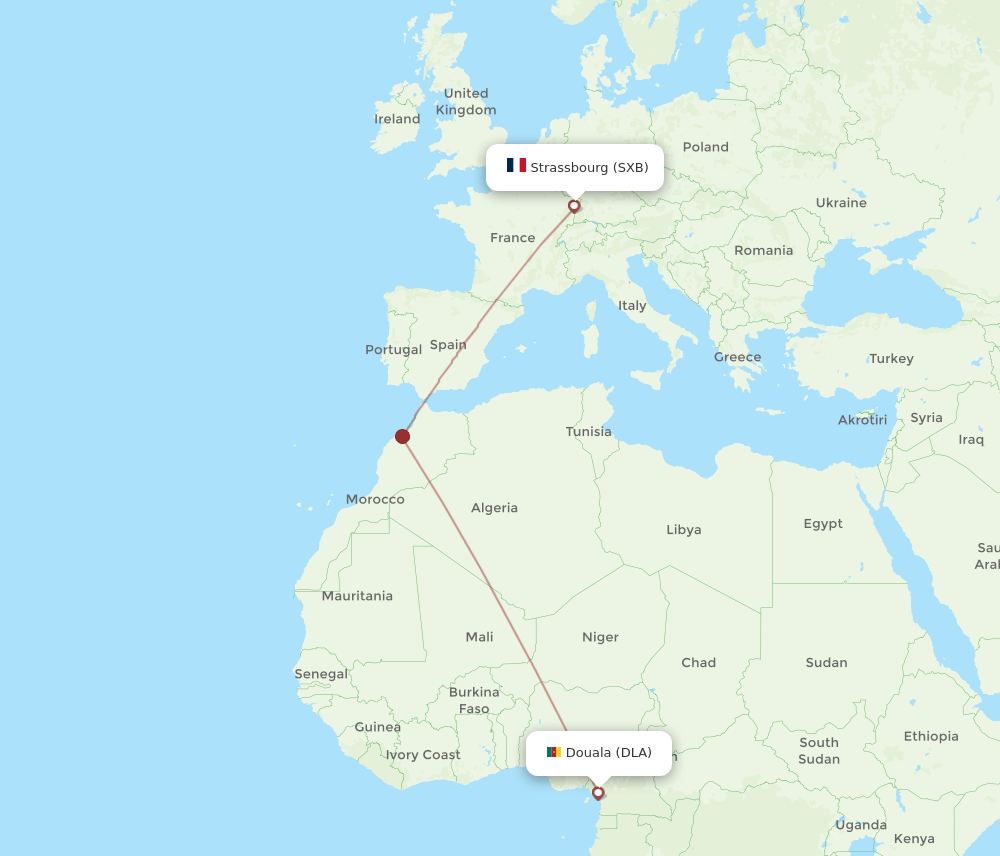 SXB to DLA flights and routes map