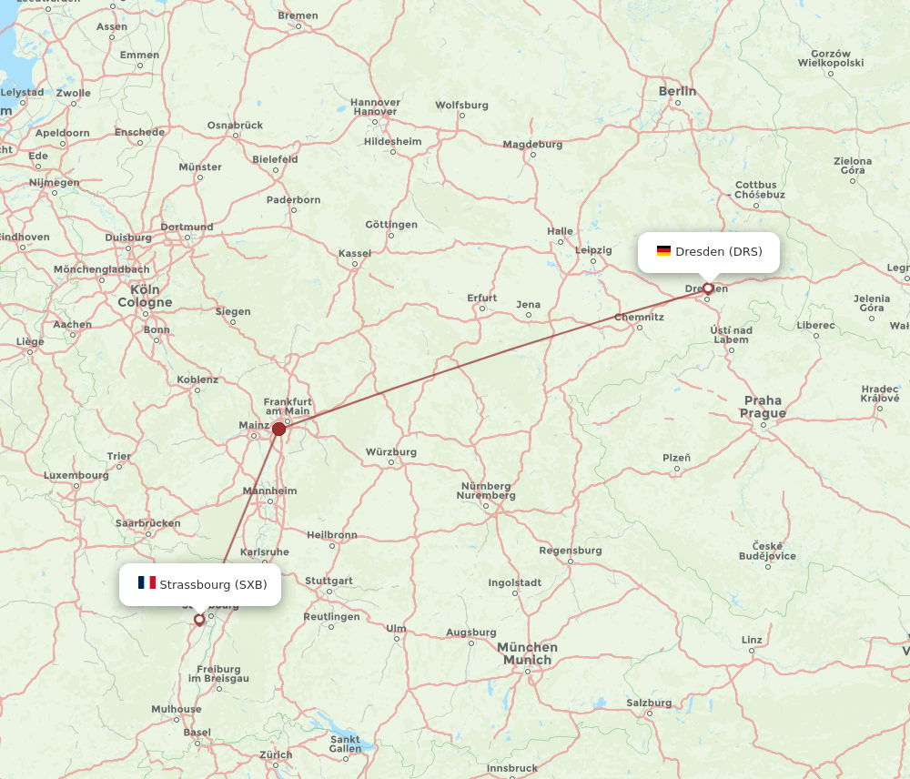 SXB to DRS flights and routes map