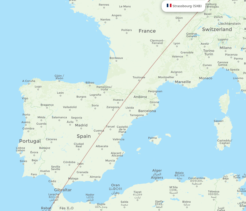 Strasbourg - Errachidia route map and flight paths