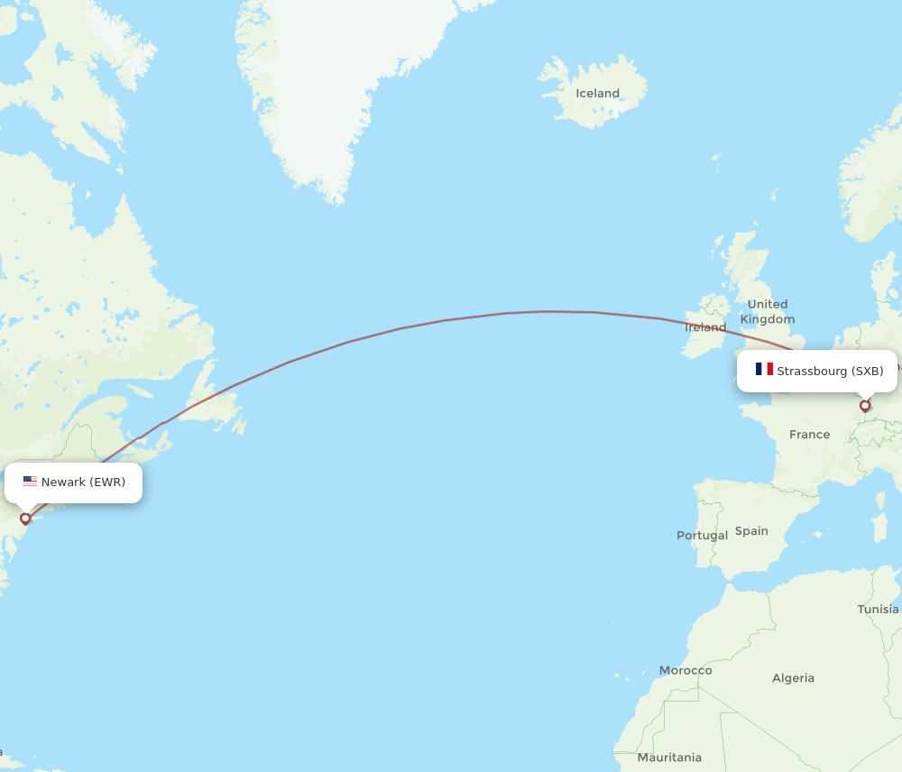 SXB to EWR flights and routes map