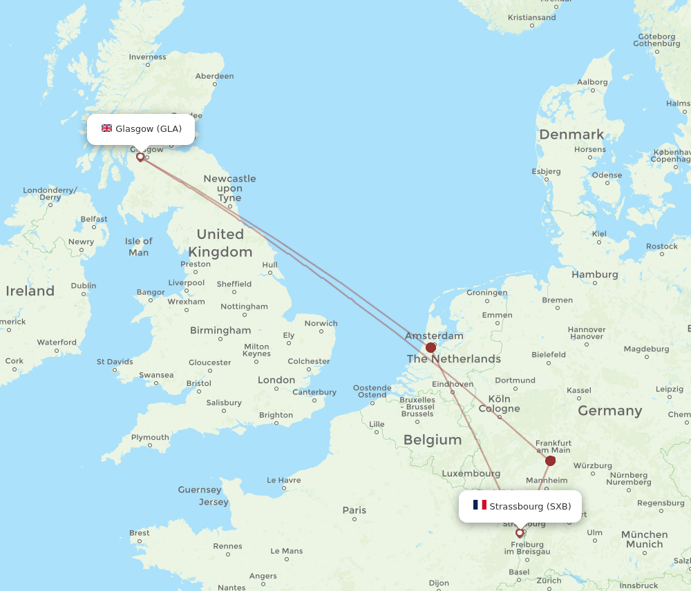 SXB to GLA flights and routes map