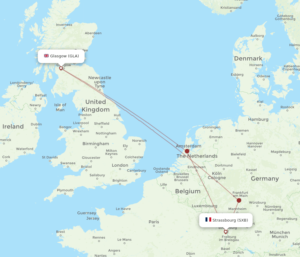 SXB-GLA flight routes