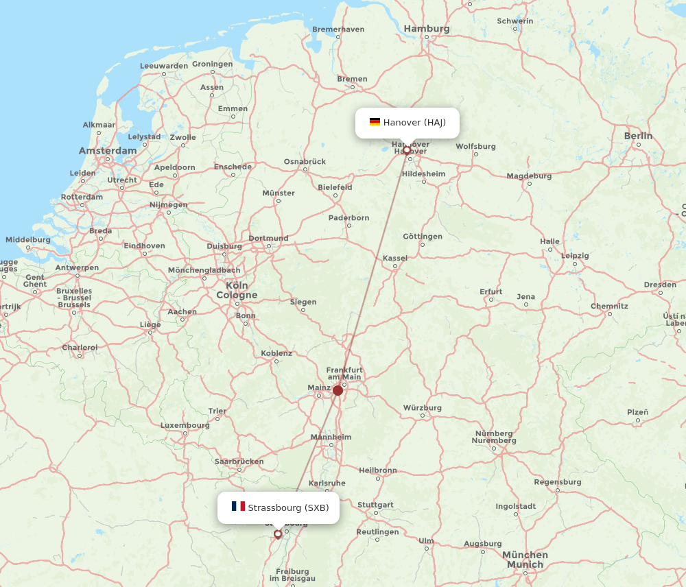 SXB to HAJ flights and routes map