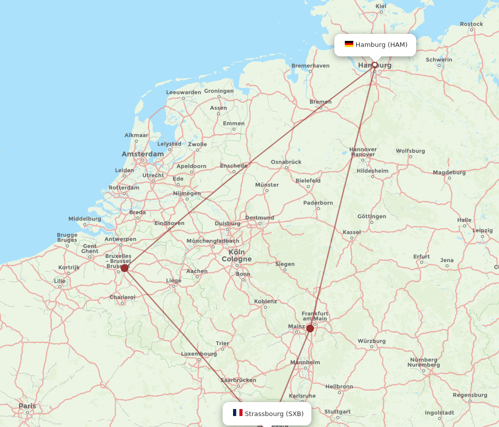 SXB to HAM flights and routes map