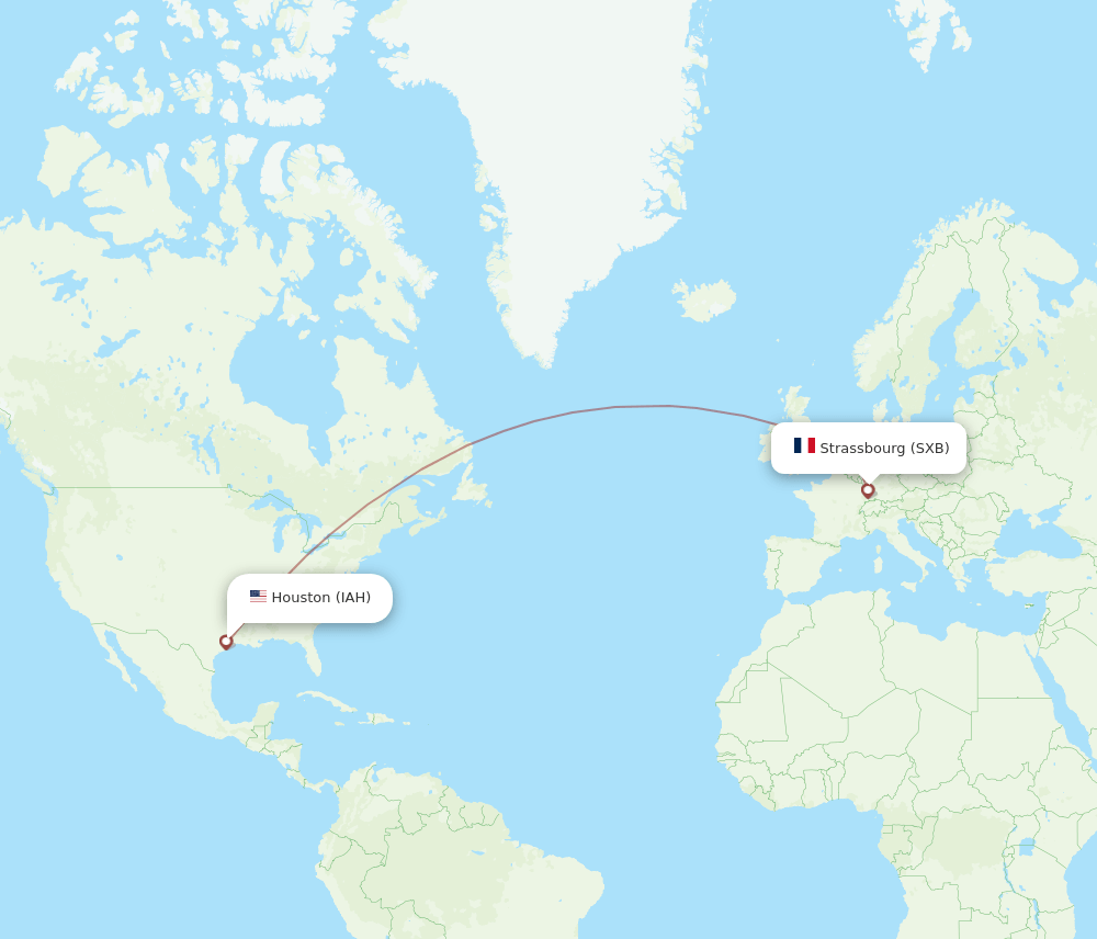 SXB to IAH flights and routes map