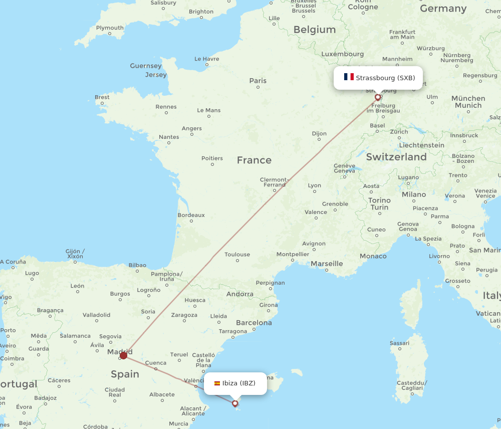 IBZ to SXB flights and routes map