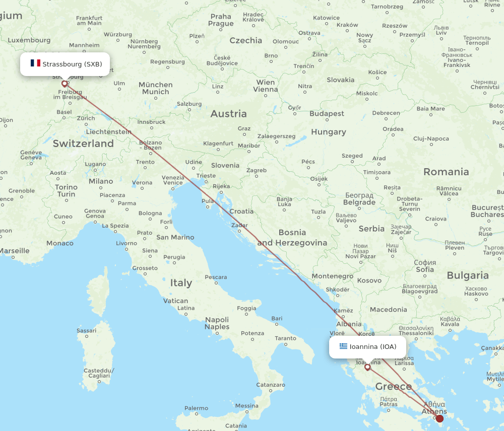 SXB-IOA flight routes