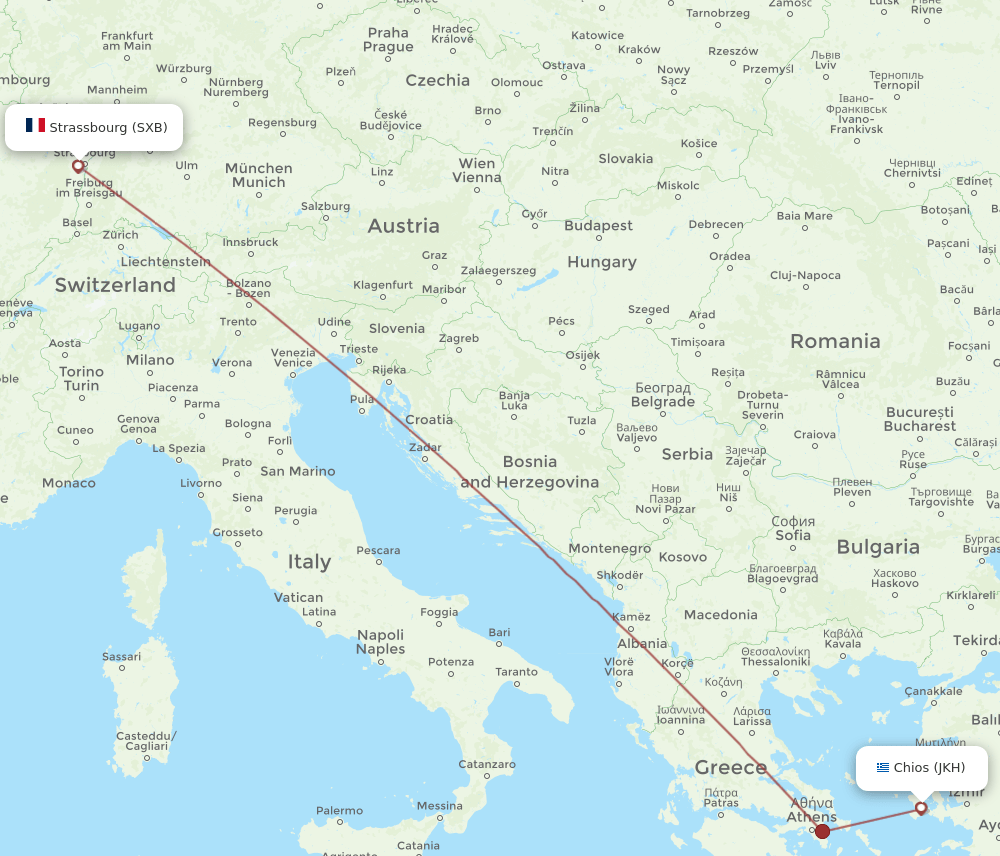 SXB-JKH flight routes