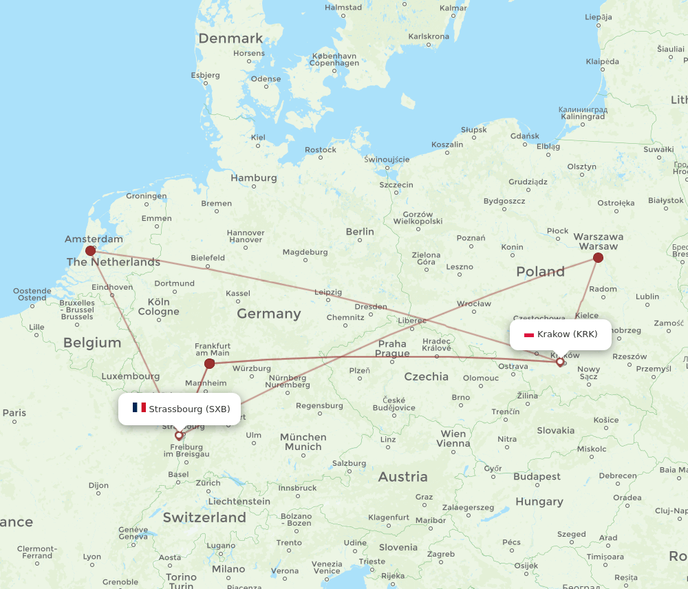 SXB-KRK flight routes