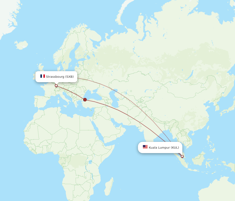 SXB to KUL flights and routes map