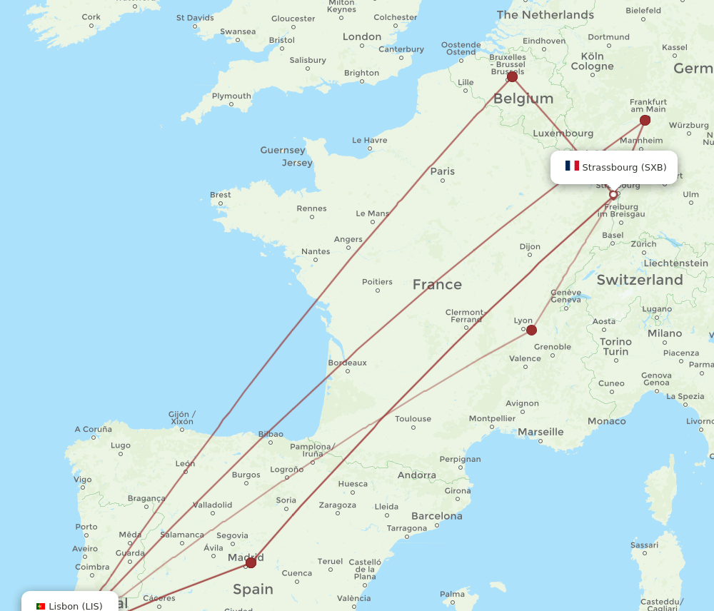 SXB-LIS flight routes
