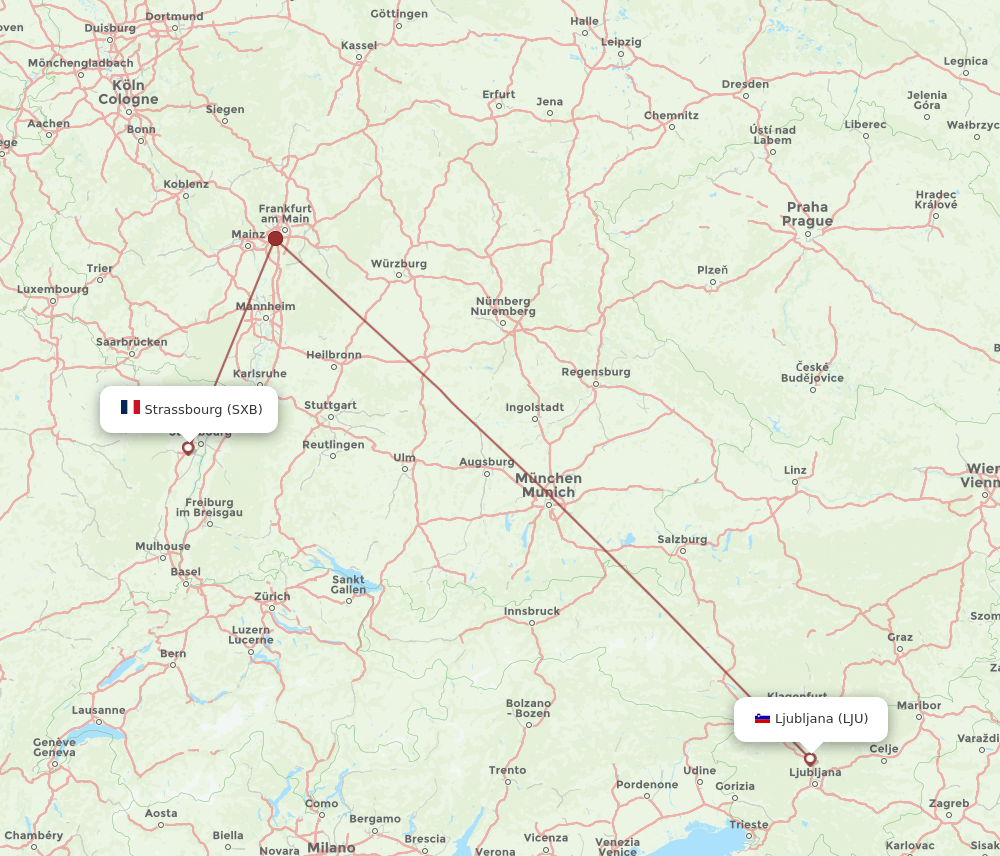 SXB-LJU flight routes