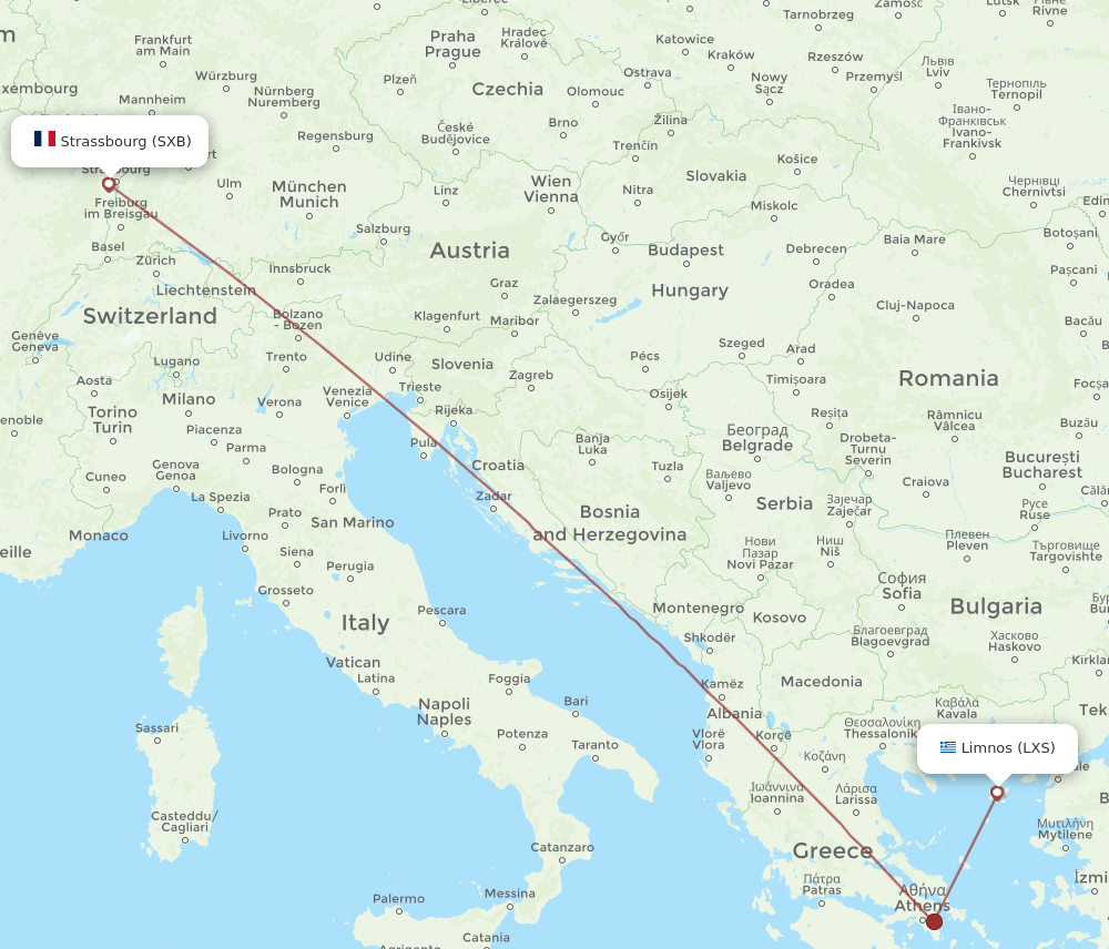 SXB-LXS flight routes